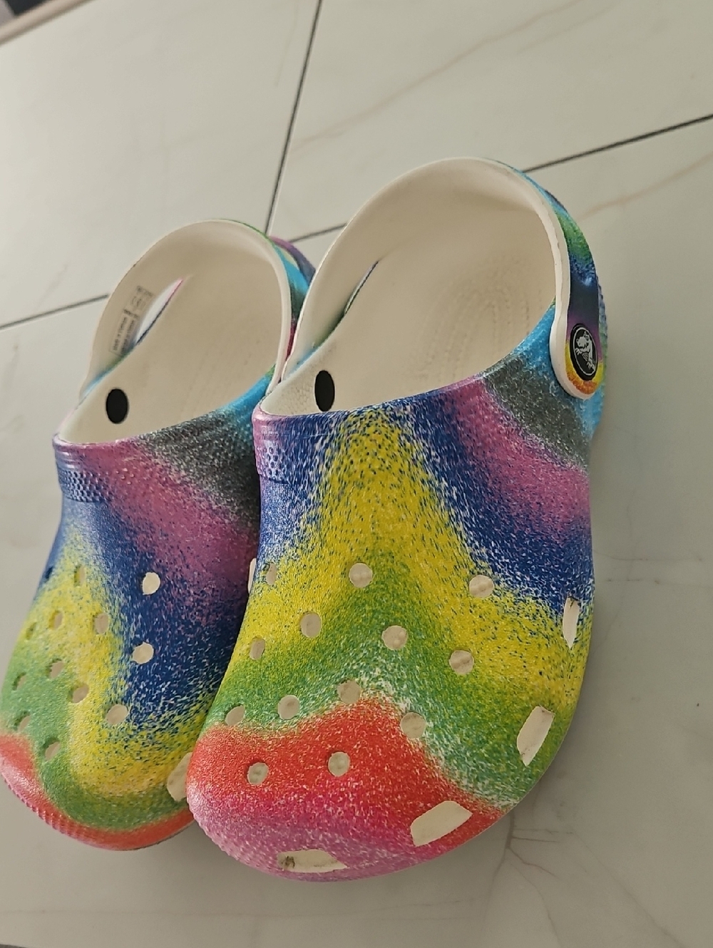 CROCS Kids Rainbow Pattern Slip-On Clogs - White Interior